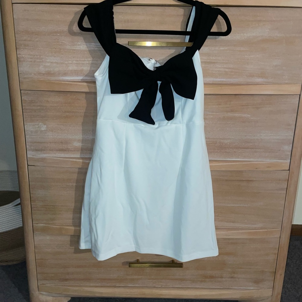 Black and white bow mini dress